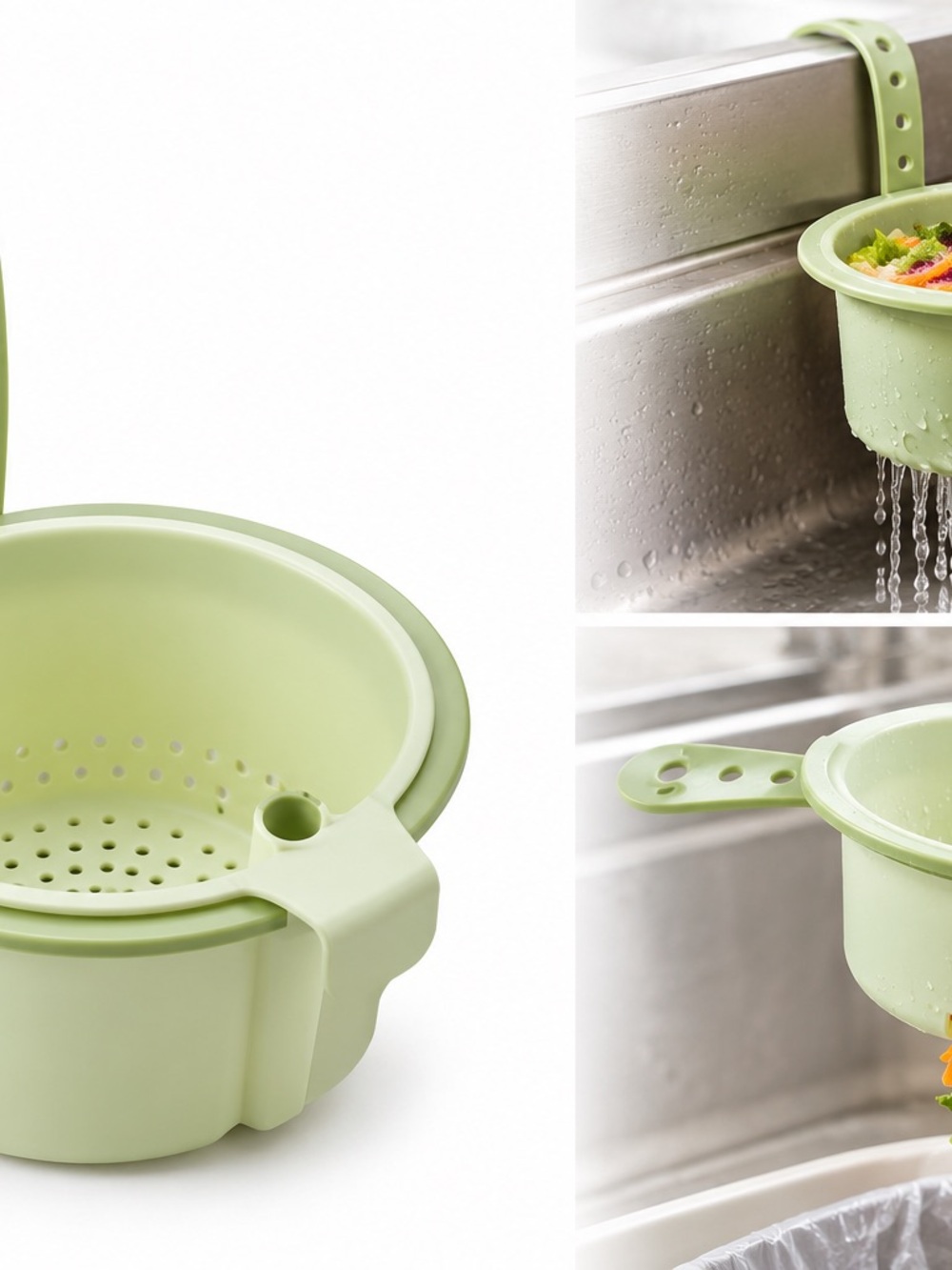 Brand Kitchen Sink Strainer Colander - Light Green Hanging & Handled Design